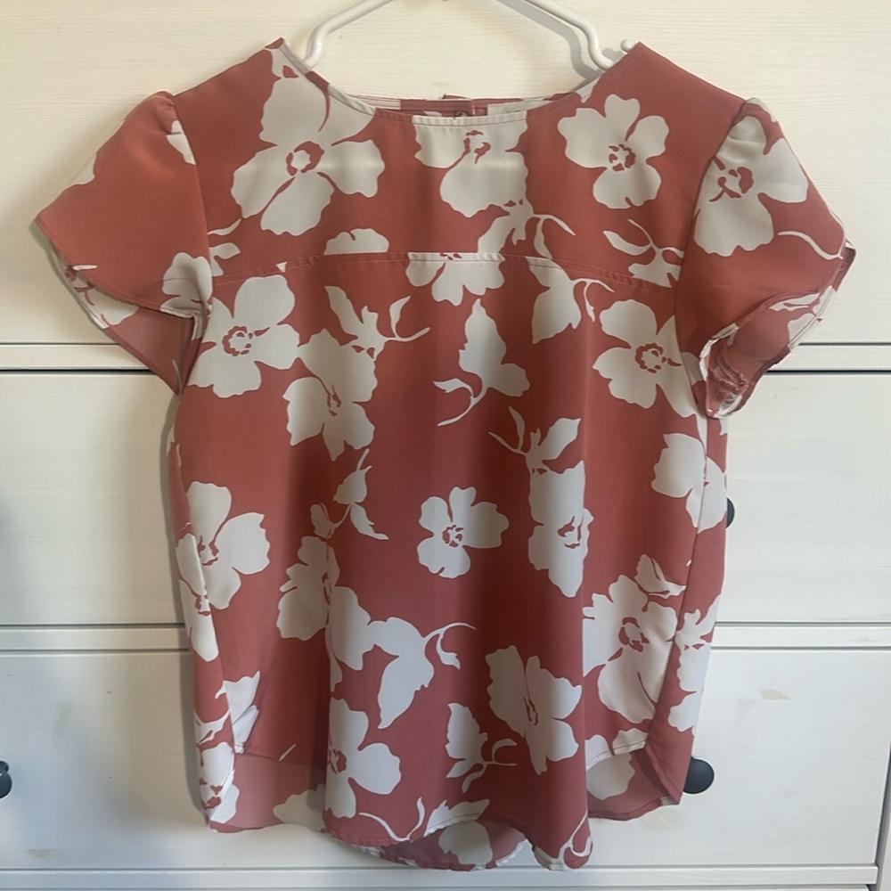 Orange Short Sleeve Button Down Shirt with Notched Collar and Boxy Fit
